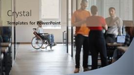  Presentation with group discussion - Slide set with diverse-group-of-colleagues-engages and a coral colored foreground