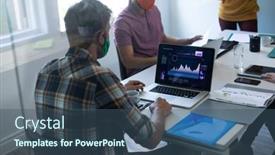  Presentation with face masks - Slide deck consisting of diverse-group-of-colleagues-wearing background and a ocean colored foreground