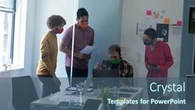  Presentation with face masks - Slide set consisting of diverse-group-of-colleagues-wearing background and a ocean colored foreground