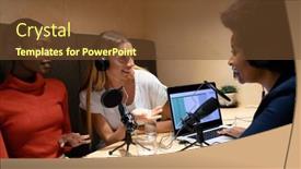  Presentation with microphones - Audience pleasing slides consisting of diverse-group-of-female-business backdrop and a tawny brown colored foreground