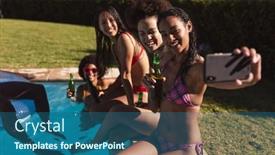  Presentation with summer camp group of diverse - Slide deck featuring diverse-group-of-female-friends background and a ocean colored foreground