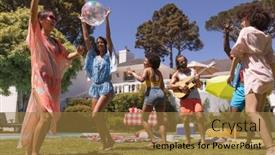  Presentation with summer party - Amazing presentation theme having diverse-group-of-friends-dancing backdrop and a gold colored foreground