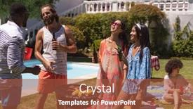  Presentation with summer party - Cool new presentation design with diverse-group-of-friends-having backdrop and a red colored foreground