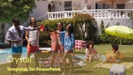  Presentation with summer party - Presentation theme enhanced with diverse-group-of-friends-having background and a tawny brown colored foreground