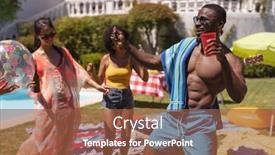  Presentation with summer party - Slide set having diverse-group-of-friends-having background and a tawny brown colored foreground