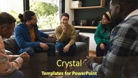  Presentation with mental health group therapy - Presentation design enhanced with diverse-group-of-friends-talking background and a tawny brown colored foreground