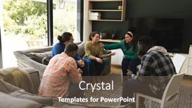  Presentation with mental health group therapy - Slides featuring diverse-group-of-friends-talking and a  colored foreground