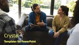  Presentation with mental health group therapy - Presentation design having diverse-group-of-friends and a  colored foreground