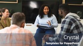  Presentation with mental health group therapy - Presentation having diverse-group-of-friends background and a tawny brown colored foreground