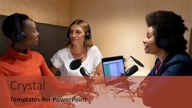  Presentation with podcast - Theme with diverse-group-of-happy-female background and a red colored foreground