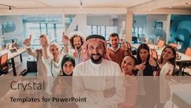  Presentation with director - PPT theme enhanced with diverse-group-of-successful-business background and a coral colored foreground