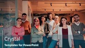  Presentation with diverse business people - Presentation theme with diverse-group-of-successful-business background and a ocean colored foreground