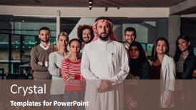  Presentation with director - Slide set consisting of diverse-group-of-successful-business background and a violet colored foreground