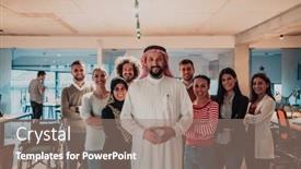  Presentation with director - Theme with diverse-group-of-successful-business background and a coral colored foreground