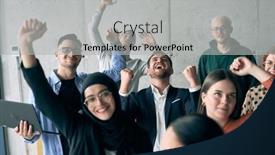  Presentation with fulfillment - Slide deck consisting of diverse-group-of-successful-businessmen background and a  colored foreground