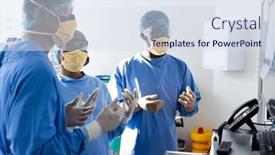  Presentation with diverse medical - Presentation theme having diverse-group-of-surgeons-discussing background and a sky blue colored foreground