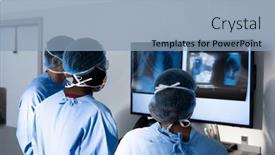  Presentation with medical teamwork - Theme featuring diverse-group-of-surgeons-discussing background and a light blue colored foreground