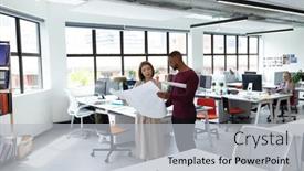  Presentation with busy work - Audience pleasing PPT layouts consisting of diverse-male-and-female-colleague backdrop and a light gray colored foreground