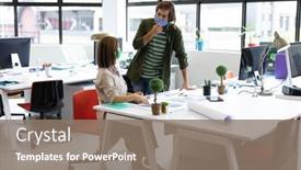  Presentation with face masks - Slide set consisting of diverse-male-and-female-colleague background and a gray colored foreground