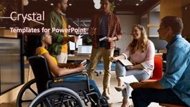  Presentation with disability office - PPT theme with diverse-male-and-female-colleagues background and a wine colored foreground