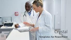  Presentation with diverse medical - Amazing PPT theme having diverse-male-and-female-doctors backdrop and a lemonade colored foreground