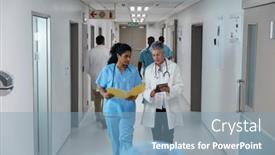  Presentation with walking - Colorful PPT layouts enhanced with diverse-male-and-female-doctors backdrop and a light blue colored foreground