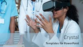  Presentation with face masks - PPT layouts with diverse-male-and-female-doctors background and a light blue colored foreground