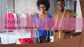  Presentation with design work - Theme enhanced with diverse-male-and-female-fashion background and a coral colored foreground