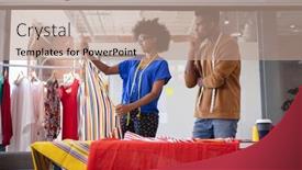  Presentation with design work - Beautiful PPT theme featuring diverse-male-and-female-fashion backdrop and a coral colored foreground