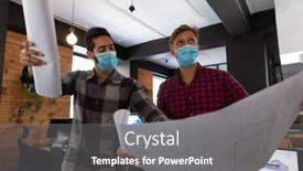 Presentation with hygiene - PPT theme consisting of diverse-male-colleagues-wearing-masks background and a gray colored foreground