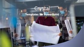  Presentation with hygiene - Beautiful PPT layouts featuring diverse-male-colleagues-wearing-masks backdrop and a ocean colored foreground