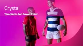  Presentation with rugby players - Presentation theme consisting of diverse-male-rugby-players background and a purple colored foreground