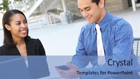  Presentation with team building - Amazing slides having diverse man and woman business team at their company office building backdrop and a light blue colored foreground