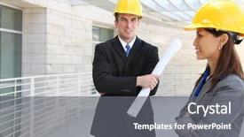  Presentation with building team - Theme featuring diverse man and woman construction background and a gray colored foreground