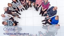  Presentation with diverse people - Theme consisting of diverse-mature-people-sitting background and a sky blue colored foreground