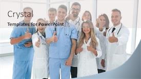  Presentation with diverse medical - Beautiful slide deck featuring diverse-medical-professionals-giving backdrop and a soft green colored foreground