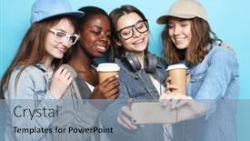  Presentation with multi - Beautiful slide deck featuring diverse-multi-nation-female-group backdrop and a light blue colored foreground