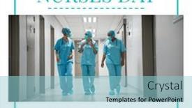  Presentation with space time - Presentation theme featuring diverse-nurses-walking-in-corridor background and a light blue colored foreground