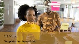  Presentation with corporation - Theme having diverse-people-in-office-brainstorming background and a gold colored foreground