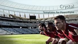  Presentation with rugby players - Cool new theme with diverse rugby players on field against rugby goal post on a sunny day in the stadium backdrop and a sky blue colored foreground
