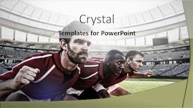  Presentation with rugby players - Beautiful presentation design featuring diverse rugby players on field against rugby goal post on a sunny day in the stadium backdrop and a white colored foreground