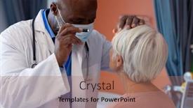  Presentation with diverse medical - Slide deck enhanced with diverse-senior-male-doctor-examining background and a coral colored foreground