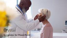  Presentation with diverse medical - Presentation theme with diverse-senior-male-doctor-examining background and a light gray colored foreground