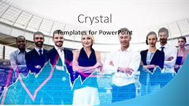  Presentation with shares - Presentation design enhanced with diverse smiling business team against stocks and shares background and a white colored foreground