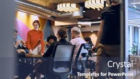  Presentation with team - Slide set featuring diverse-team-of-business-experts and a ocean colored foreground