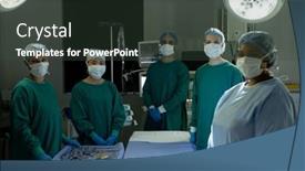 Presentation with diverse medical - PPT theme featuring diverse-team-of-surgeons background and a dark gray colored foreground