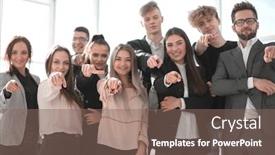  Presentation with diverse business people - Slide deck enhanced with diverse-young-business-people-pointing background and a violet colored foreground