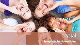  Presentation with diverse people - Audience pleasing slide set consisting of diverse young people - group of friends shouting backdrop and a coral colored foreground