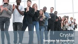  Presentation with diverse people - Beautiful presentation theme featuring diverse-young-people-applaud-standing backdrop and a ocean colored foreground