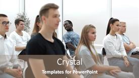  Presentation with diverse people - PPT theme having diverse-young-people-applauding background and a coral colored foreground